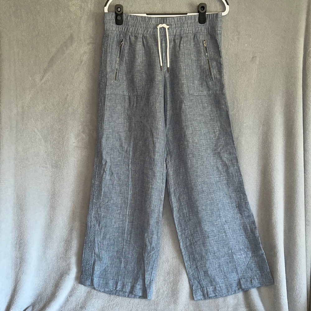 Athleta Chambray Wide Leg Drawstring Pants - Blue